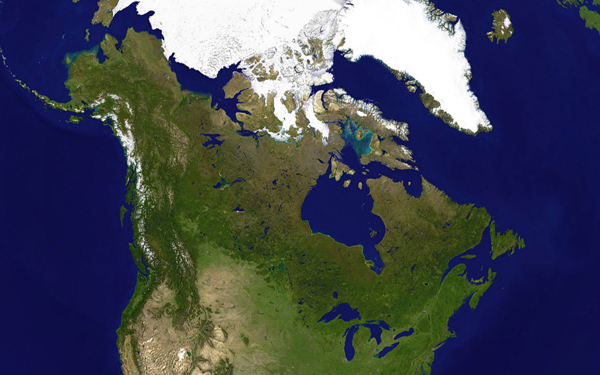 Large detailed satellite map of Canada. Canada large detailed satellite map.