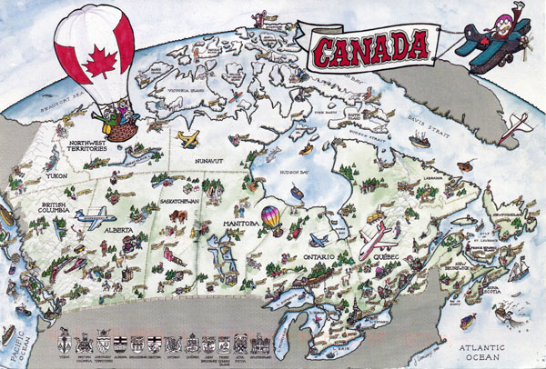 Large detailed tourist illustrated map of Canada.