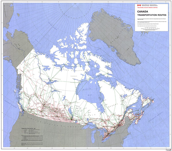 Large scale detailed transportation routes map of Canada.