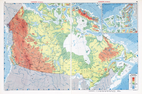 Large scale physical map of Canada. Canada large scale physical map.