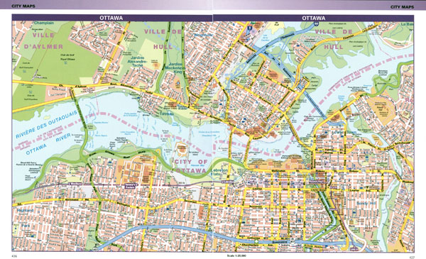 Large detailed road map of central part of Ottawa city.