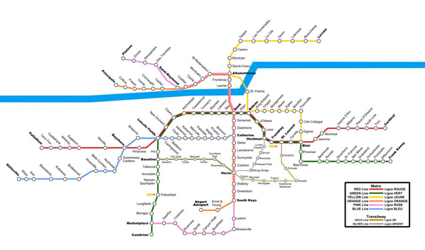 Large metro map of Ottawa. Ottawa city large metro map.