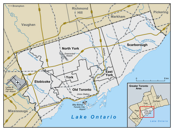 Large administrative subdivisions map of Toronto.