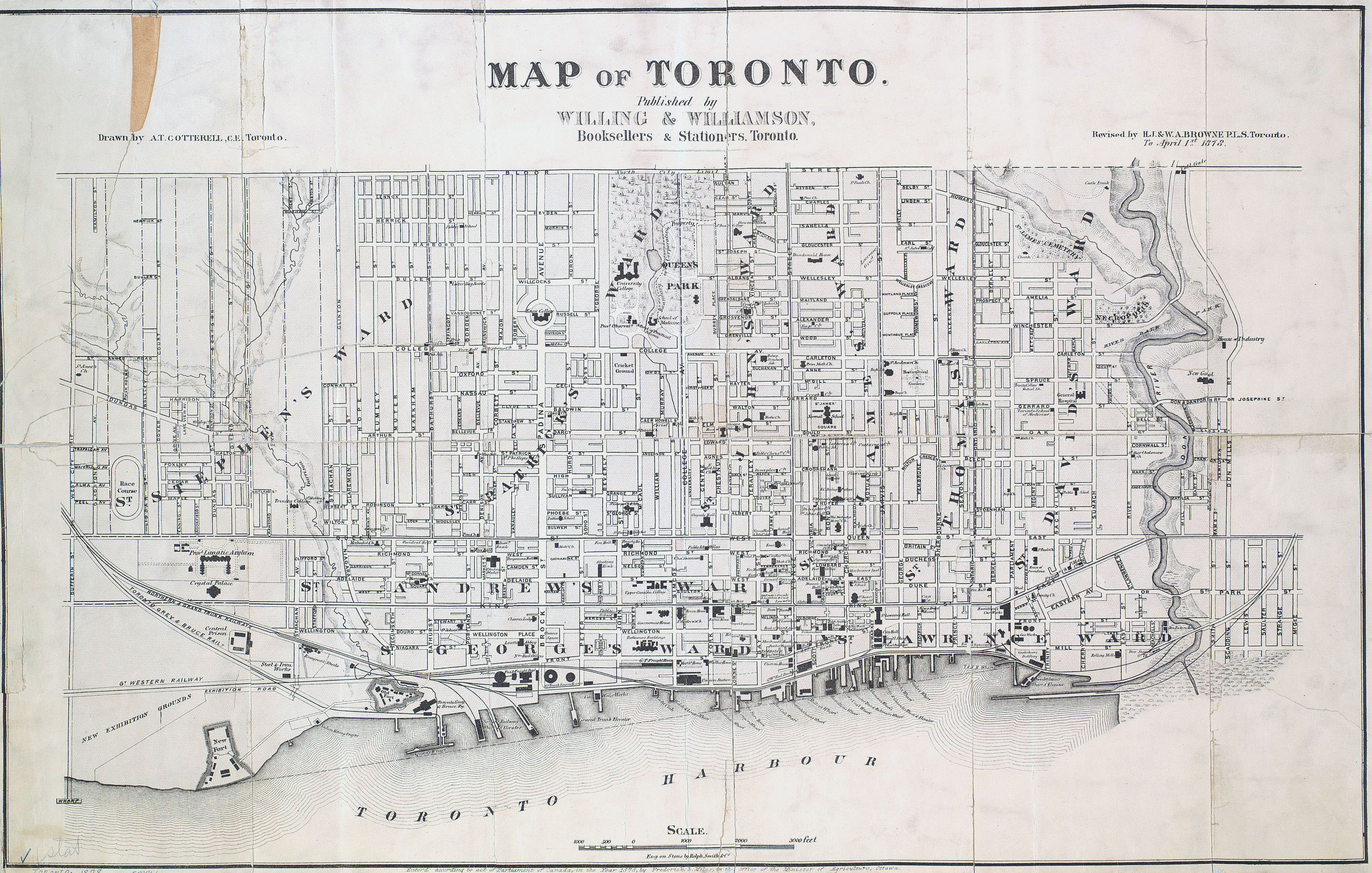 Large detailed old map of Toronto city 1878 Maps of