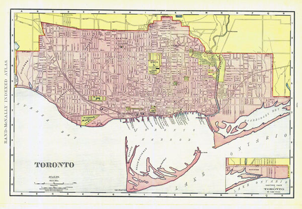 Large detailed old road map of Toronto - 1894.