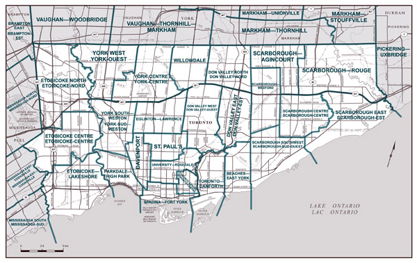 Large detailed road map of Toronto city (Canada).