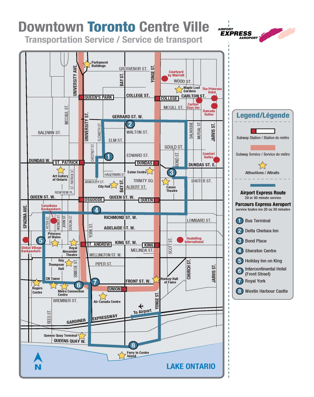 Large Detailed Transportation Service Map Of Downtown Of Toronto