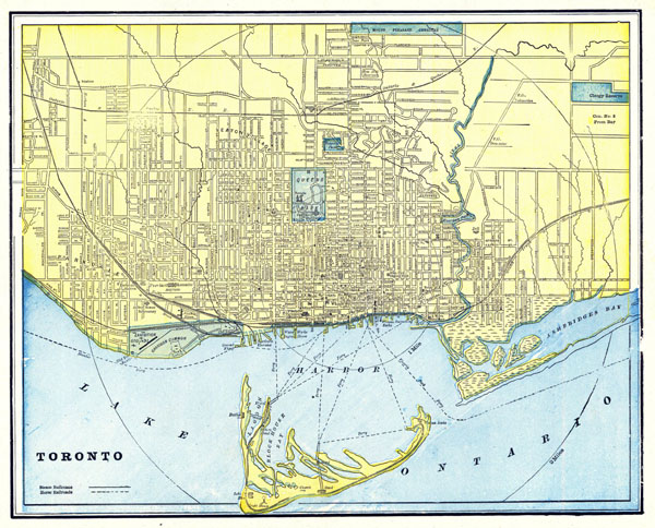 Toronto city large old road map - 1895. Old map of Toronto.