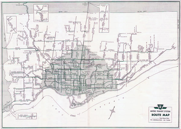 Toronto large old route map - 1962. Old map of Toronto.