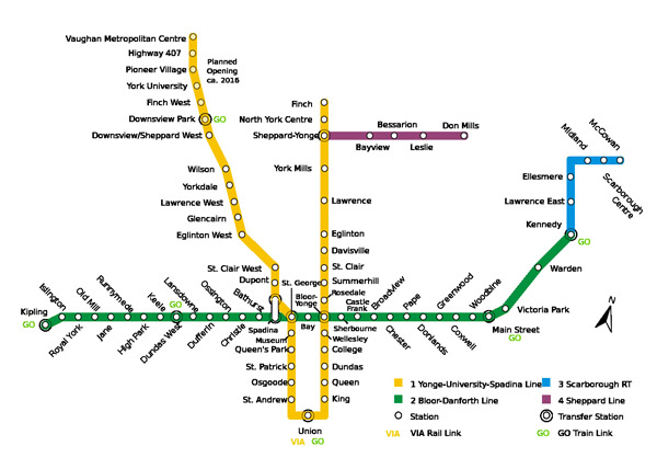 Large subway map of Toronto city. Toronto large subway map.