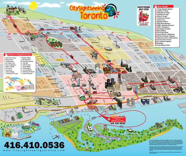 Large tourist panoramic map of Toronto city.