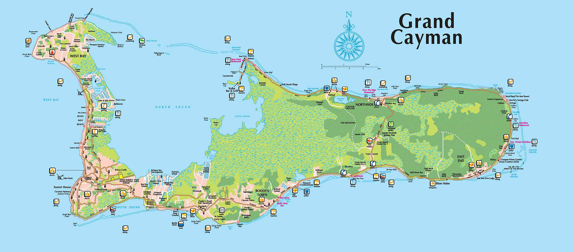 Detailed Tourist And Road Map Of Grand Cayman Island Grand Cayman