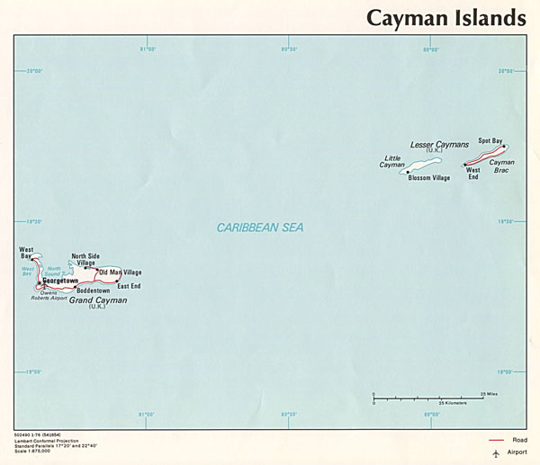 Large detailed political map of Cayman Islands.