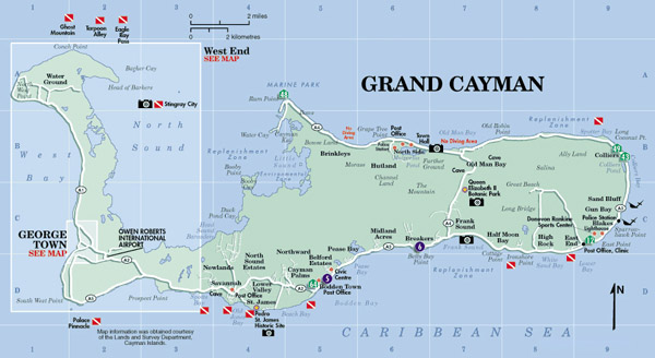 Large detailed road map of Grand Cayman Island.
