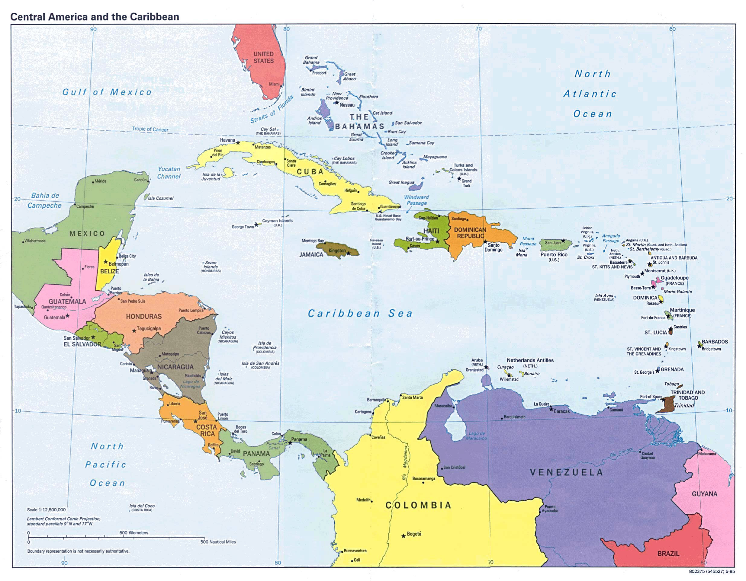 Large Detailed Political Map Of Central America And The Caribbean