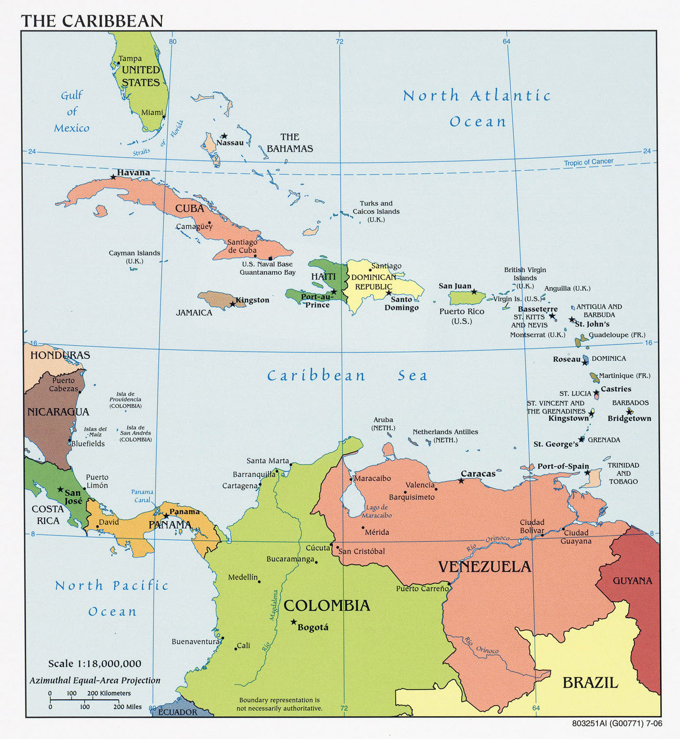 Large detailed political map of the Caribbean with capitals and major