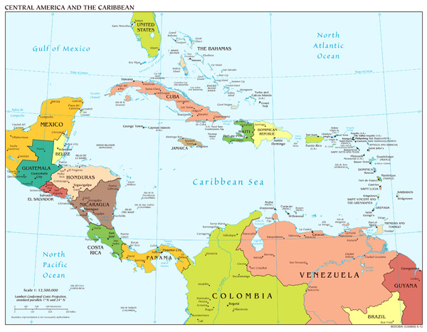 Large scale political map of Central America and the Caribbean - 2012.