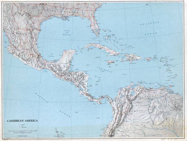 Large scale political map of the Caribbean America with relief - 1961.