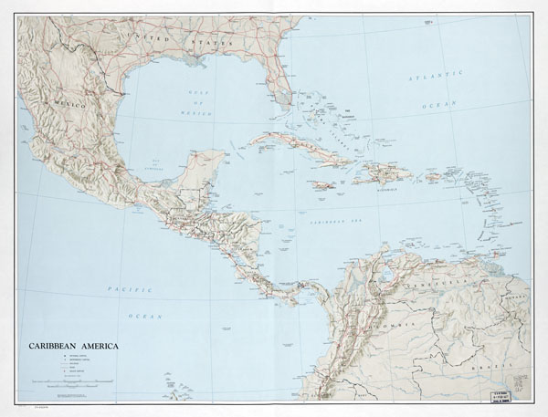 Large scale political map of the Caribbean America with relief - 1976.