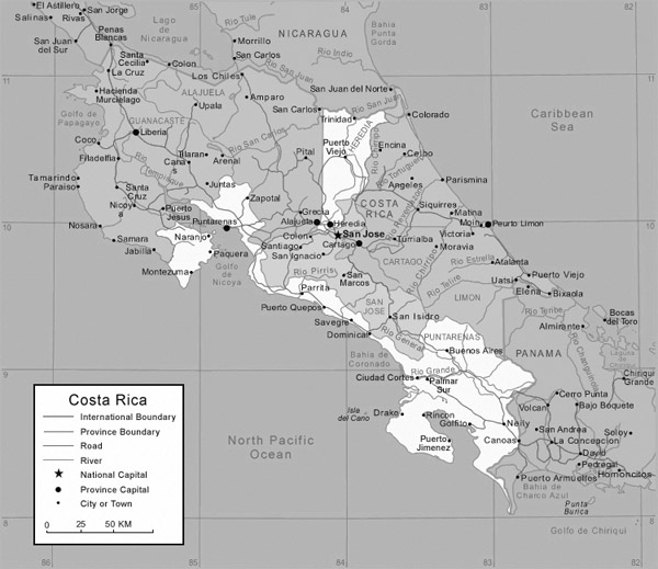 Detailed administrative map of Costa Rica. Costa Rica detailed administrative map.