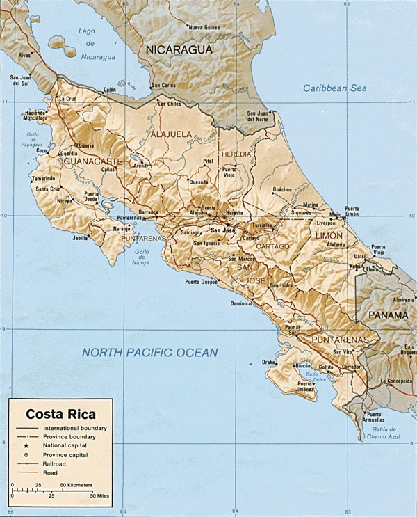 Large detailed political and administrative map of Costa Rica.