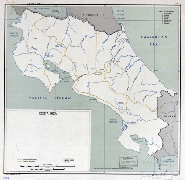 Large detailed political and administrative map of Costa Rica - 1950.