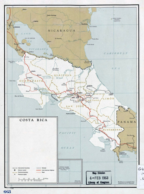 Large detailed political and administrative map of Costa Rica - 1961.