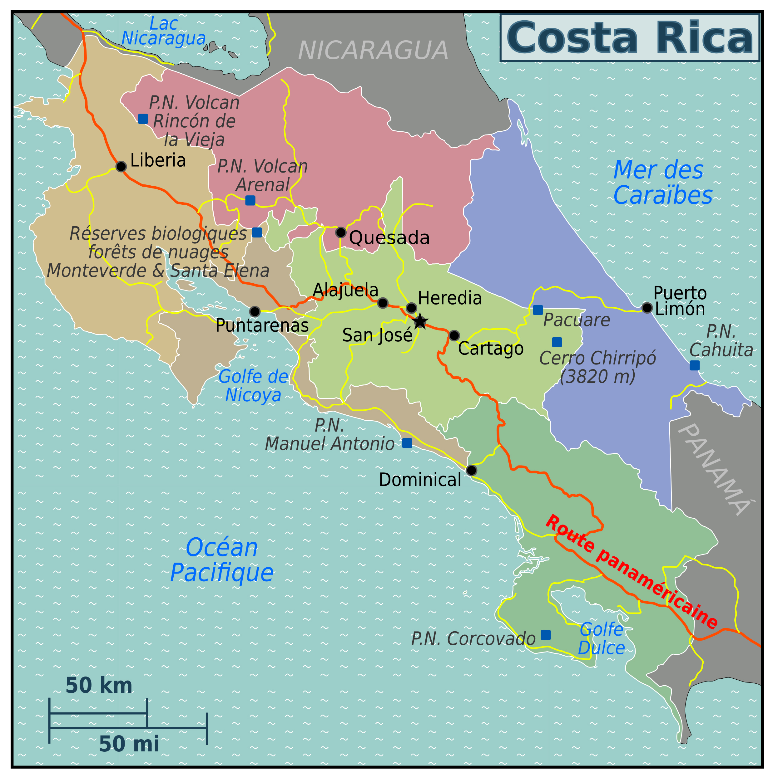Large regions map of Costa Rica. Costa Rica large regions map | Vidiani