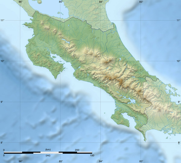 Large relief map of Costa Rica. Costa Rica large relief map.