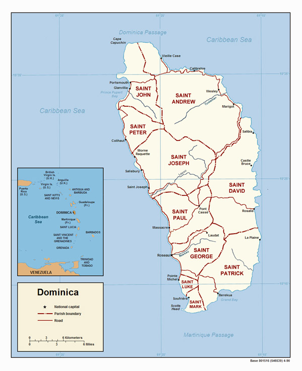 Detailed political map of Dominica. Dominica detailed political map.