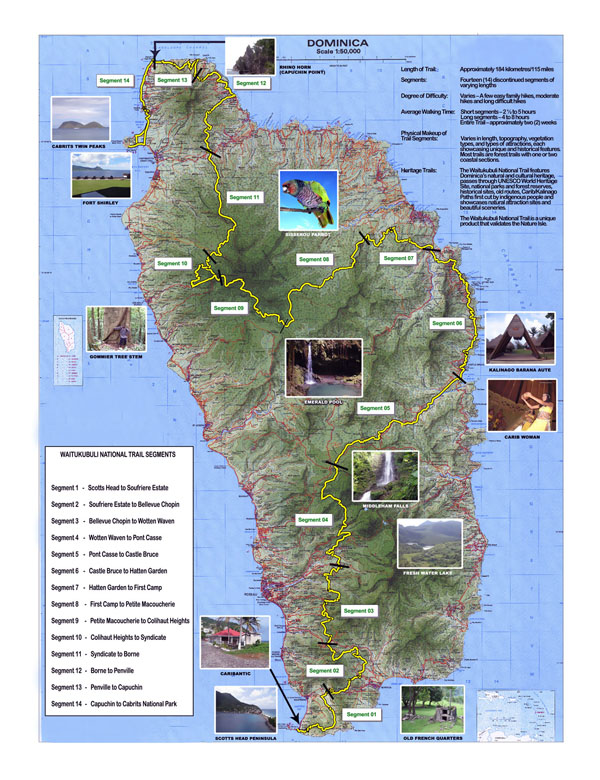 Large detailed tourist map of Dominica island.