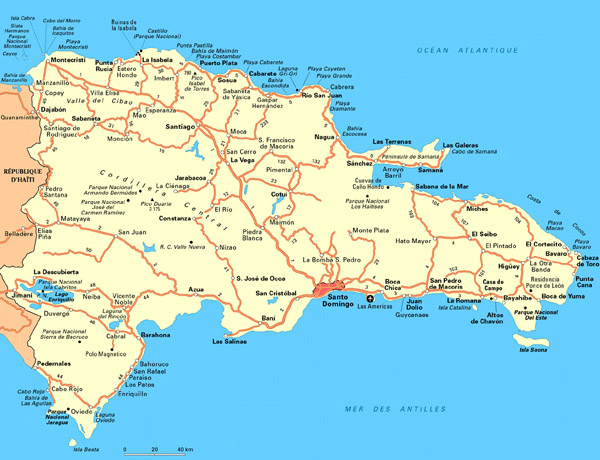 Large detailed road map of Dominican Republic.