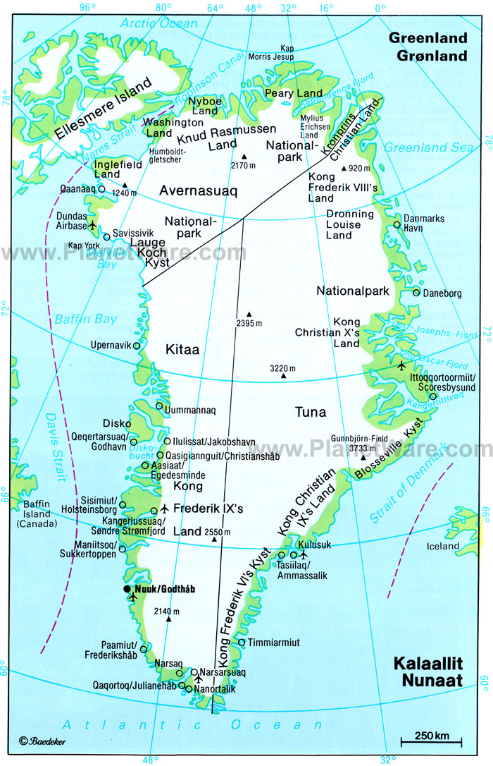Administrative detailed map of Greenland.
