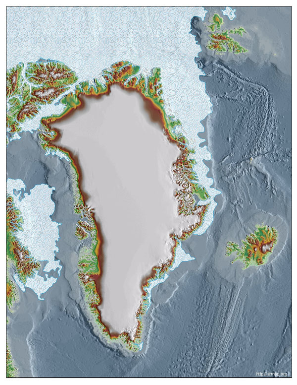 Topographic base map of Greenland. Greenland topographic base map.