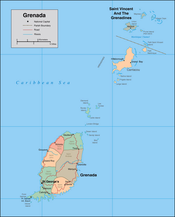 Detailed political map of Grenada. Grenada detailed political map.