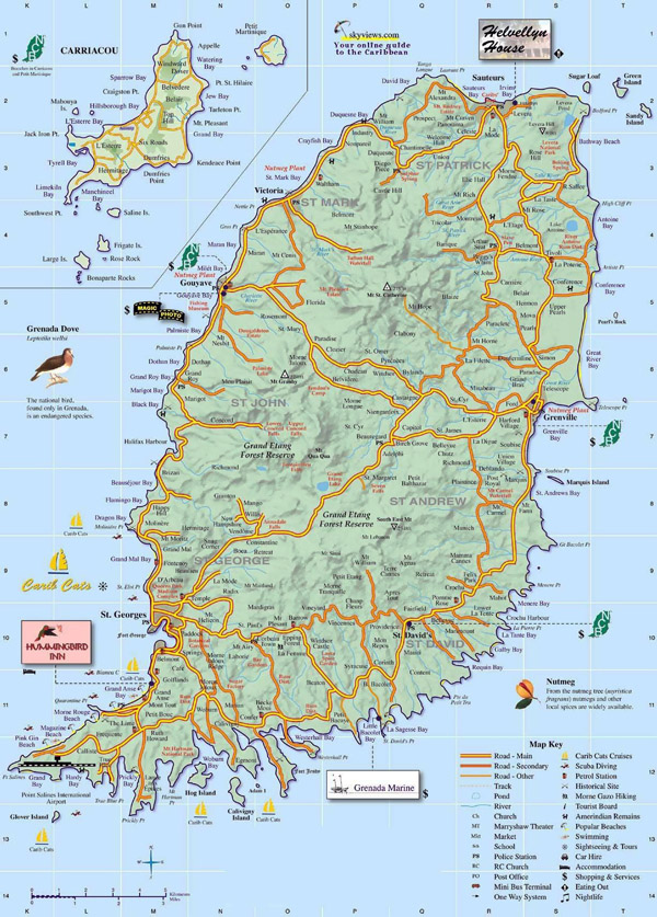 Large detailed road map of Grenada island. Grenada island large detailed road map.