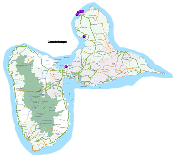 Large detailed road and administrative map of Guadeloupe Guadeloupe large detailed road and administrative map.