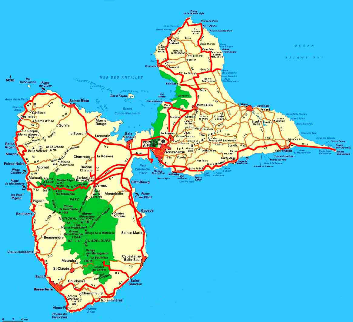 Large Detailed Road Map Of Guadeloupe 