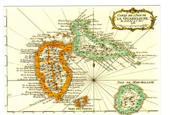 Old map of Guadeloupe. Guadeloupe old map.