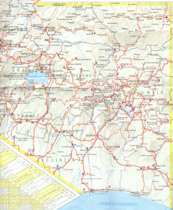South-Central Guatemala detailed road map.