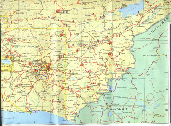 South-Eastern Guatemala detailed road map.