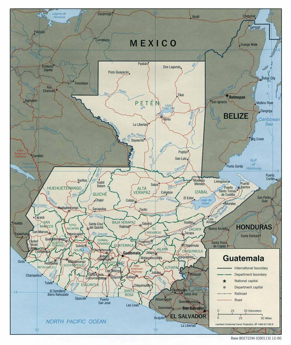 Large detailed administrative map of Guatemala.