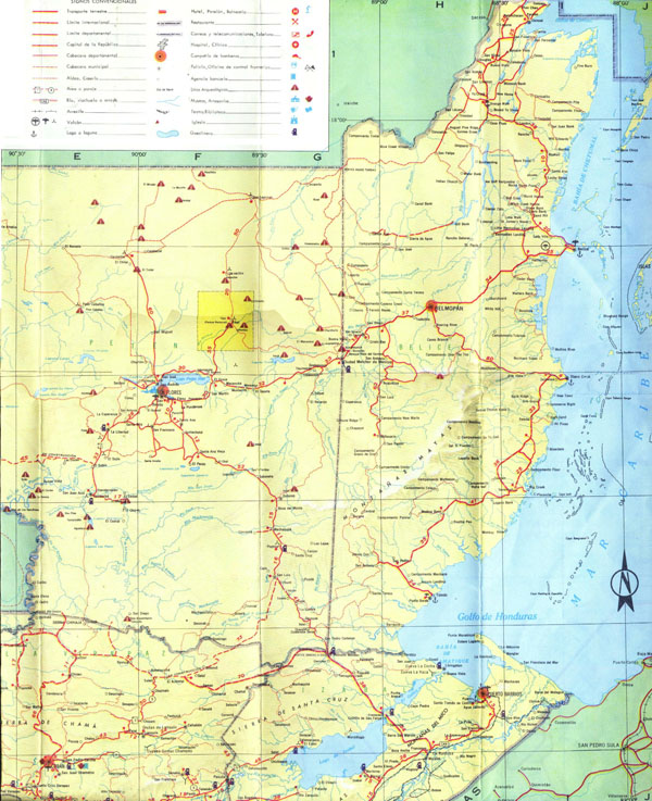 Large detailed road map of Belize and Guatemala.