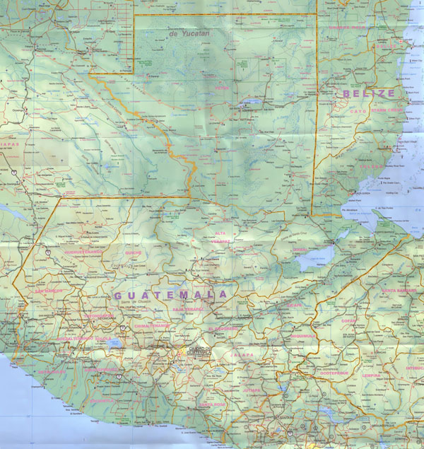 Large detailed road map of Guatemala. Guatemala large detailed road map.