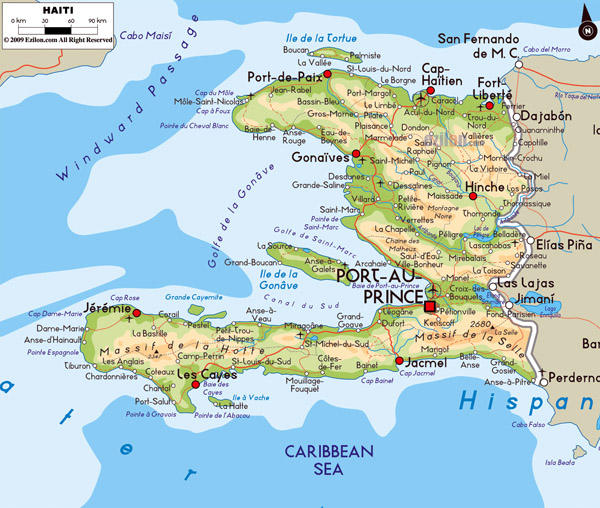 Detailed political and physical map of Haiti.