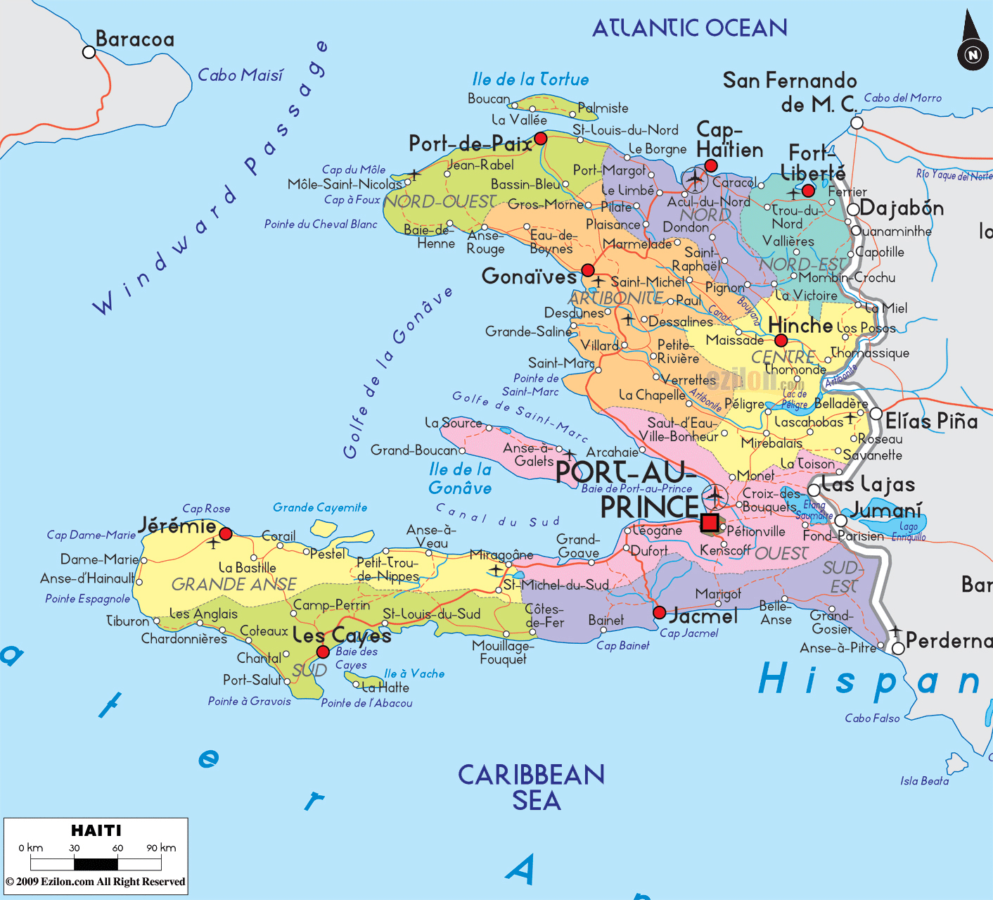 Large Detailed Political And Road Map Of Haiti With Cities Haiti Large Detailed Political And