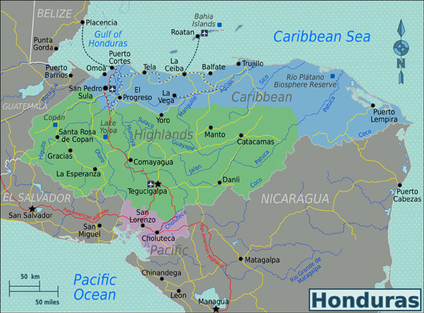 Detailed political map of Honduras. Honduras detailed political map.