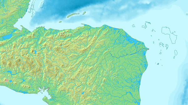 Detailed relief map of Honduras. Honduras detailed relief map.