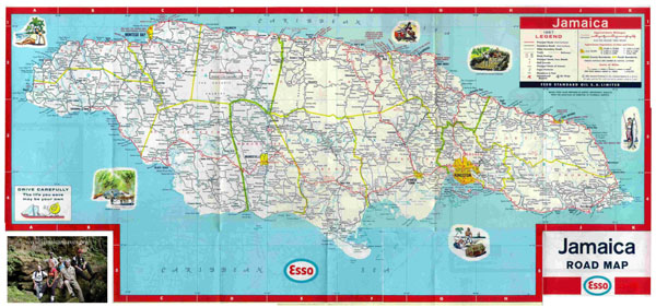 Large detailed road and tourist map of Jamaica.