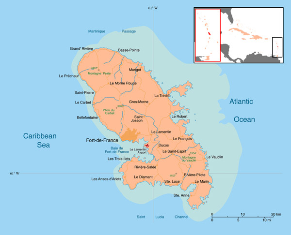 Detailed political map of Martinique. Martinique detailed political map.